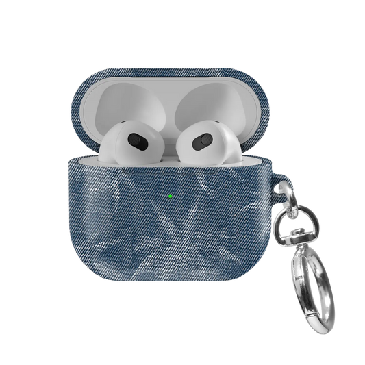 Denim Tree | Blue Patterned AirPods Case - front view with open lid