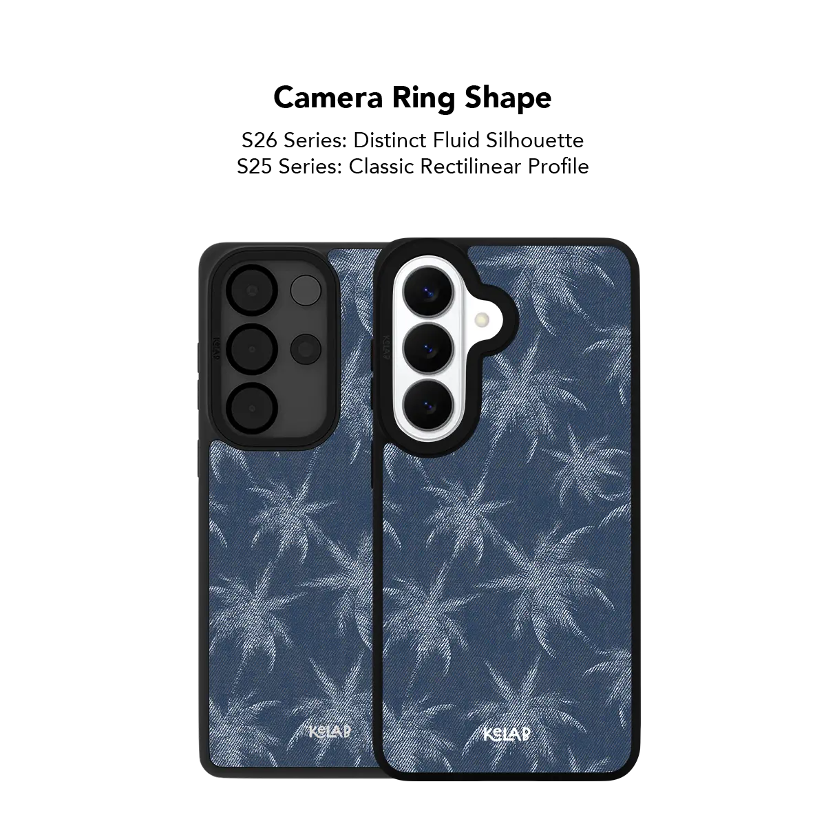 Close up of the camera ring cutout on the blue denim Samsung Galaxy case