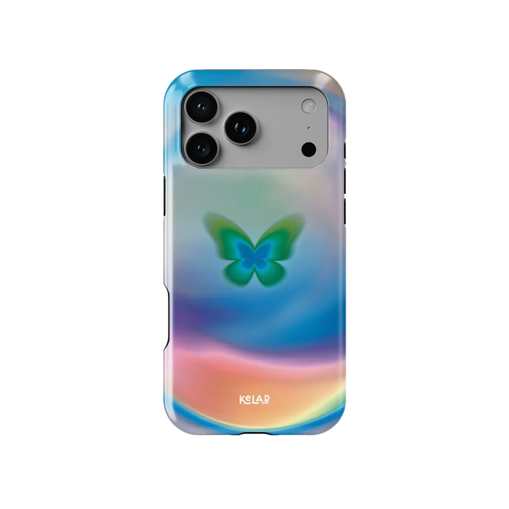 Celestial Wings gradient butterfly Tough iPhone case, front view showing the pattern.
