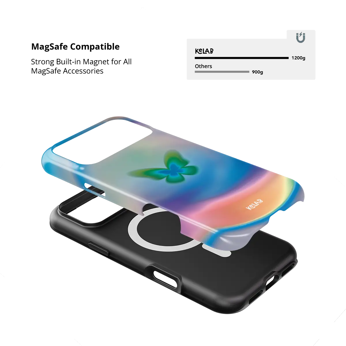 Celestial Wings gradient butterfly Tough iPhone case with built-in strong MagSafe magnets.