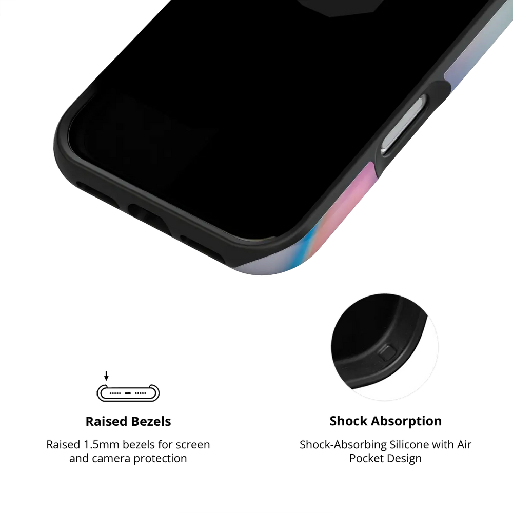 Celestial Wings gradient butterfly Tough iPhone case inner view showing shock-absorbing drop protection.