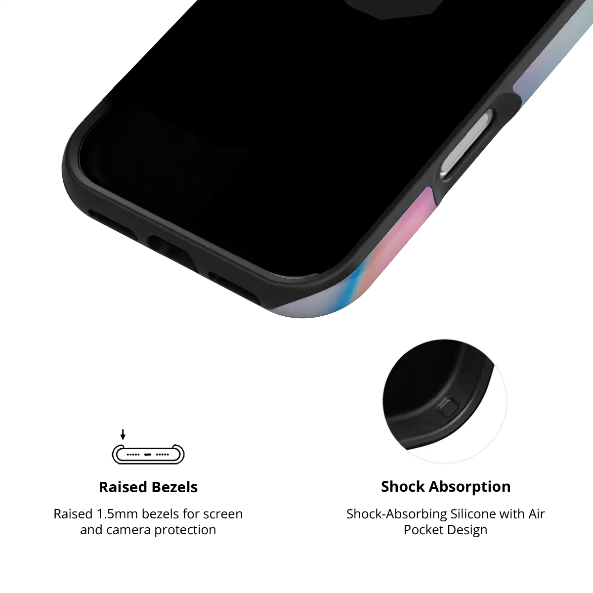 Celestial Wings gradient butterfly Tough iPhone case inner view showing shock-absorbing drop protection.