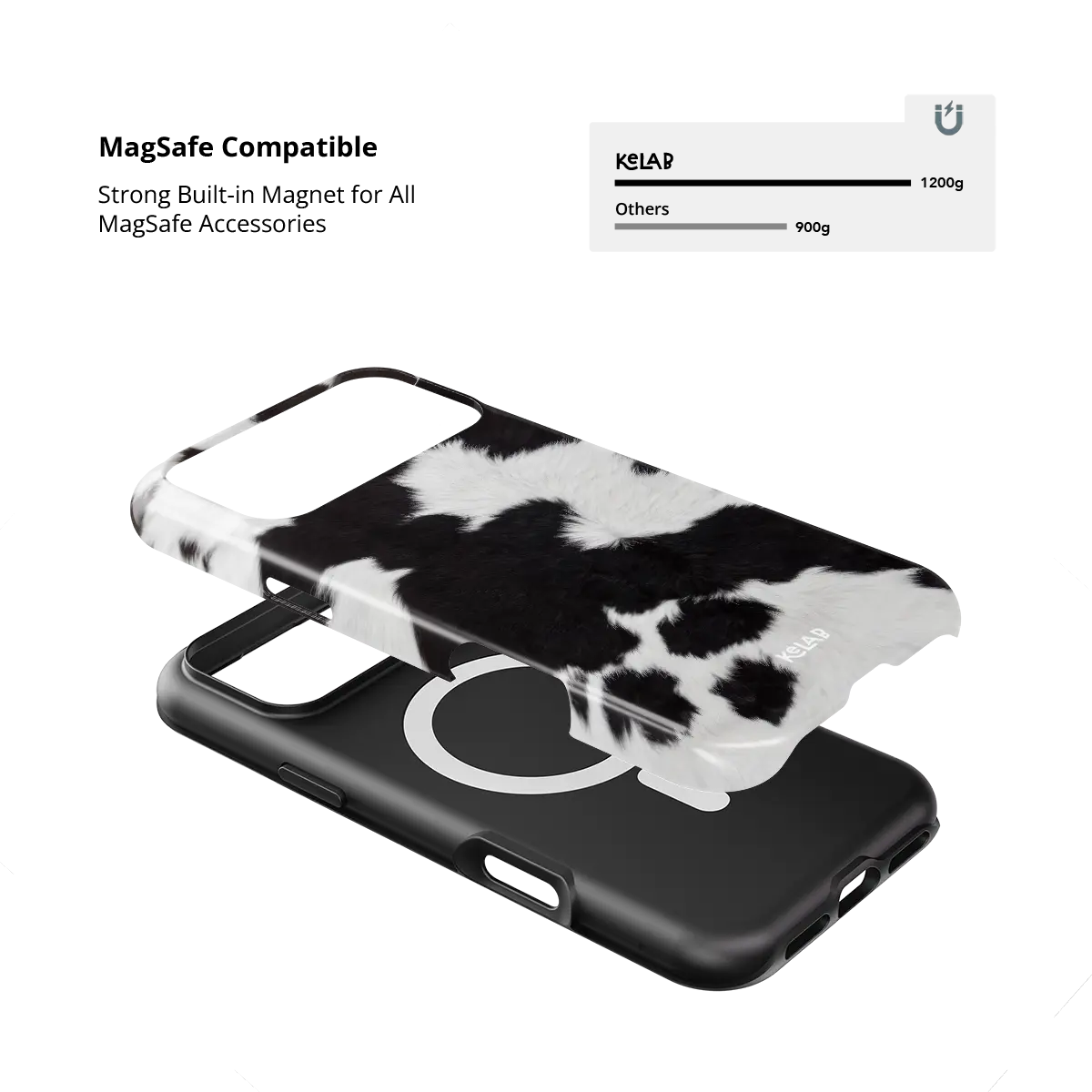 KELAB iphone case cow print animal pattern glossy on black polycarbonate with raised lip