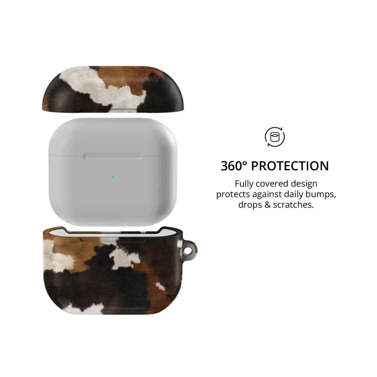 Cattle Drive | Brown & Black Cow Print AirPods Case - 360 degree protection view