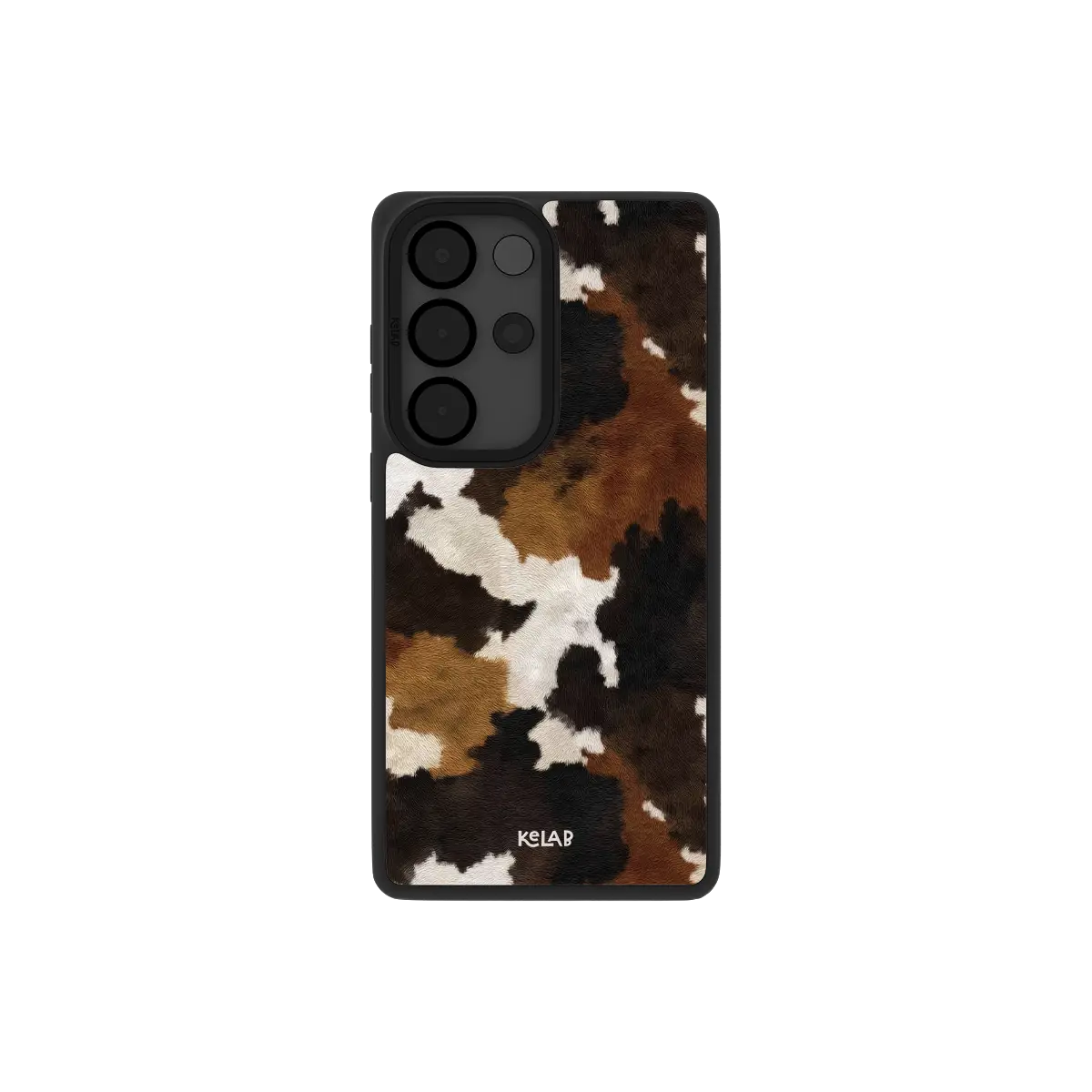 Samsung Galaxy phone case in classic brown and black cowhide pattern with a minimalist design