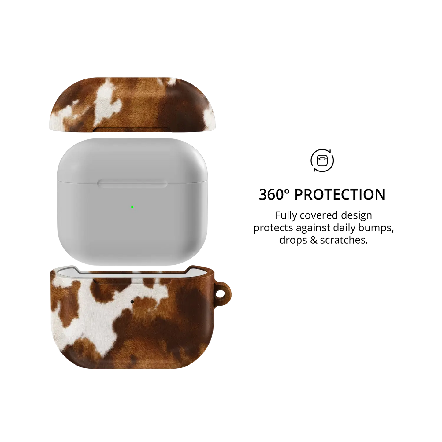 Milk & Mahogany | Brown & Cream Cow Print AirPods Case - 360 degree protection view