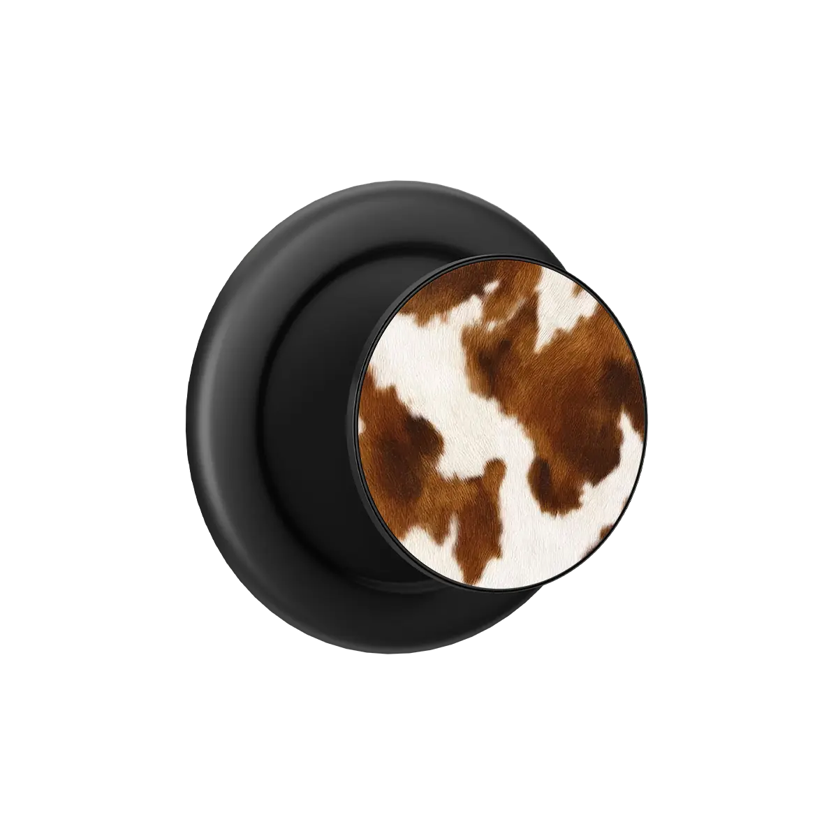 Cow print pop grip with black base, MagSafe phone grip featuring built-in strong magnets.