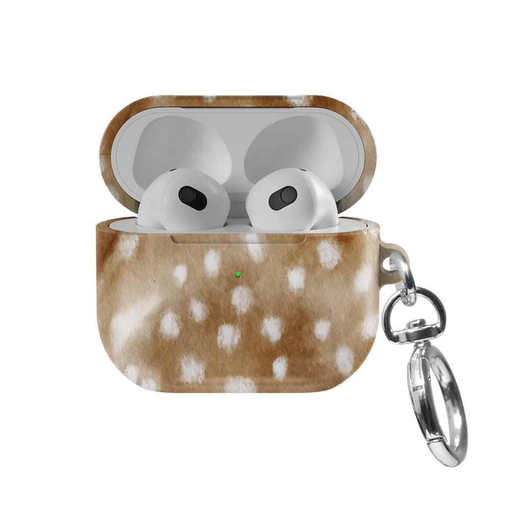 Doe Eyed Drift | Deer Print AirPods Case - front view with open lid