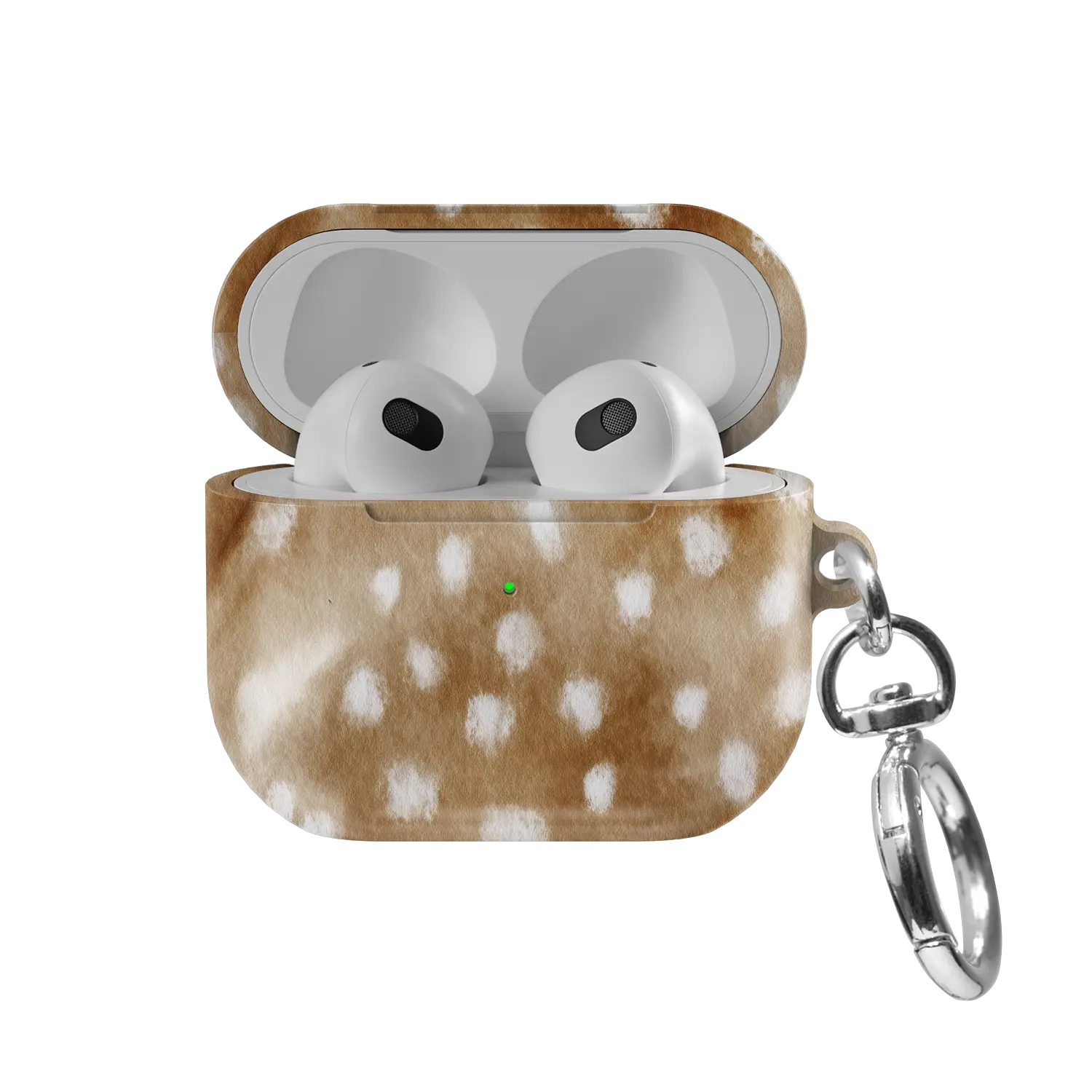 Doe Eyed Drift | Deer Print AirPods Case - front view with open lid