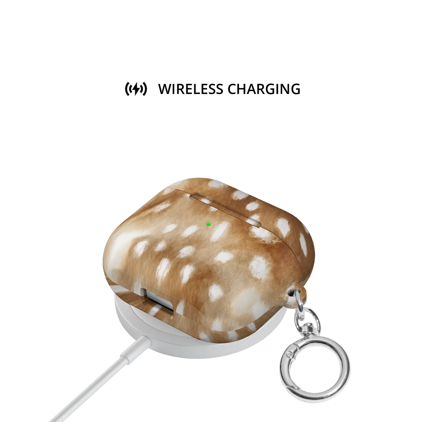 Doe Eyed Drift | Deer Print AirPods Case - shown on wireless charger