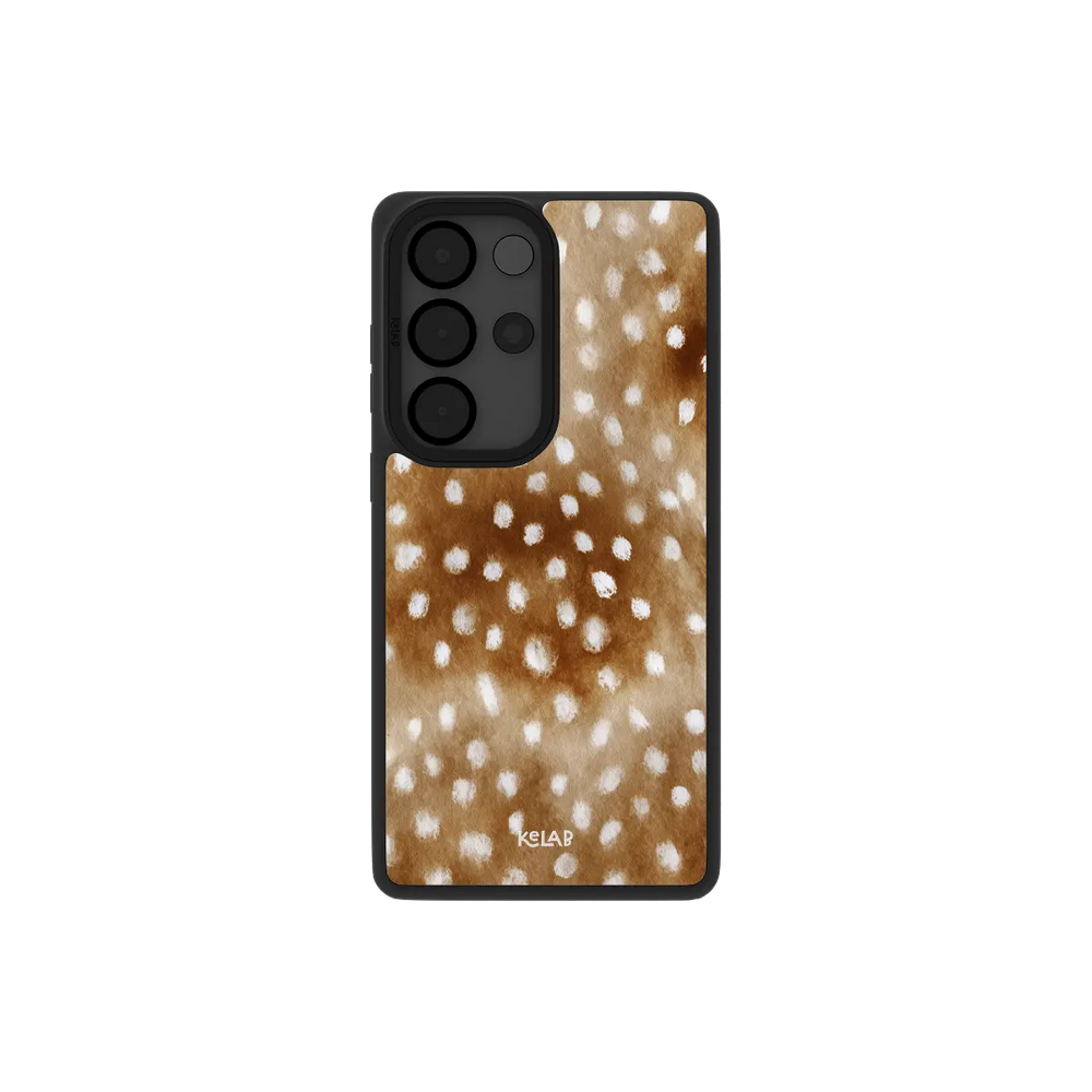 Doe Eyed Drift brown deer print Samsung Galaxy case with tiny cream fawn spots on a warm brown ground.