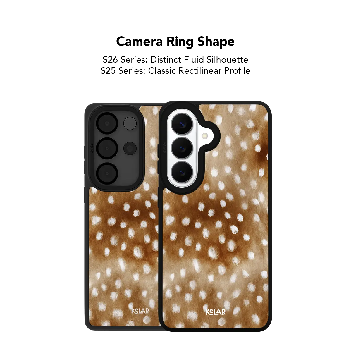 Deer print Samsung case in warm brown with a glossy scratch resistant finish and cream fawn spots.