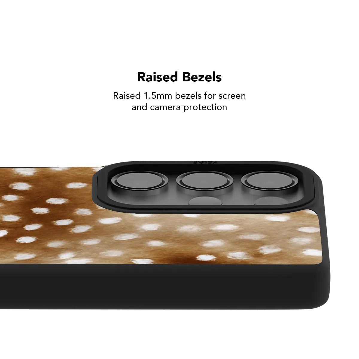 Brown deer print Samsung Galaxy case with raised bezels protecting the screen and camera lenses.
