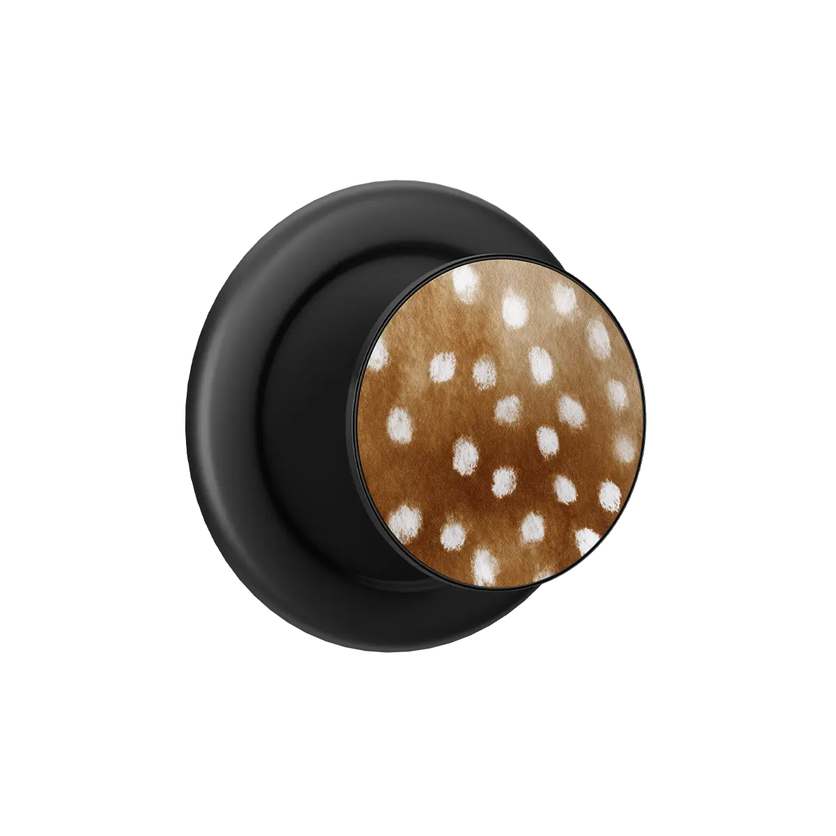 Black MagSafe phone grip with fawn print pop grip top and built-in strong magnets.