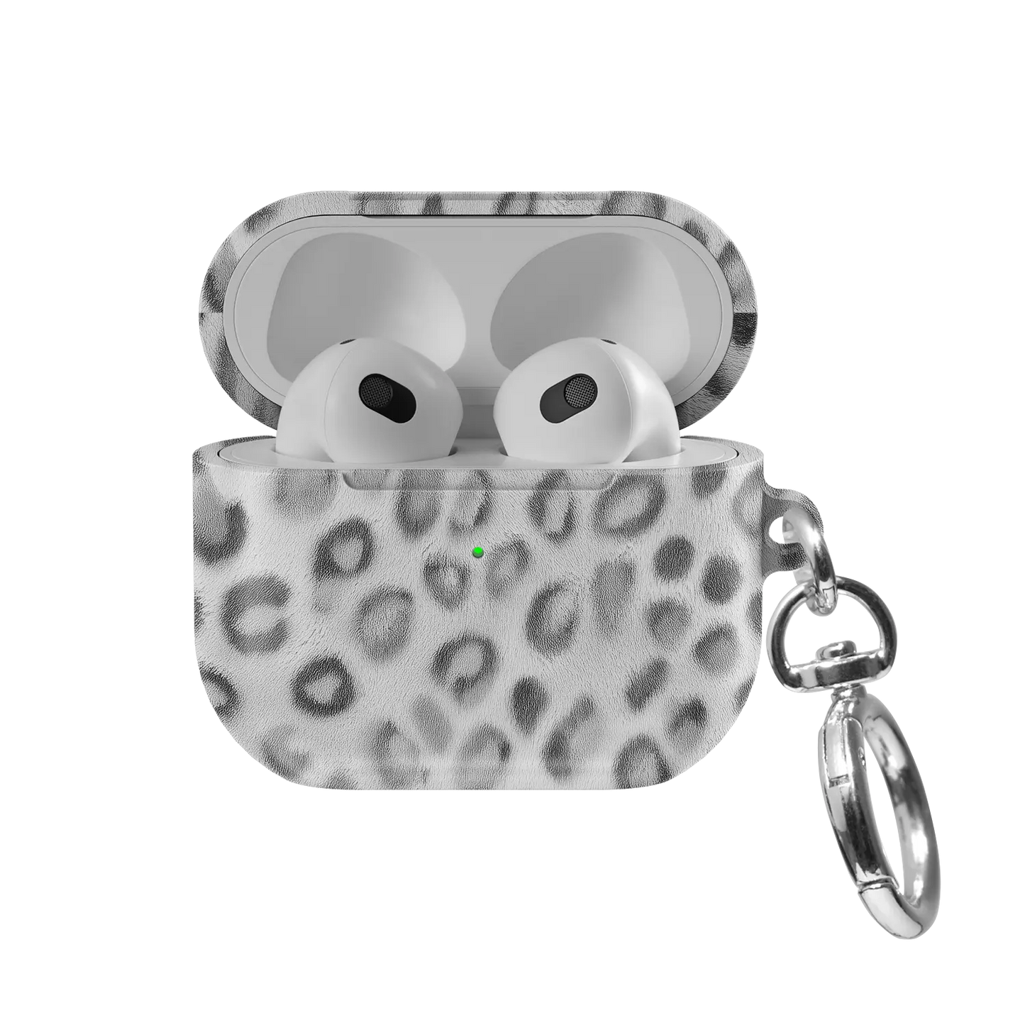Platinum Predator | Black & White Cheetah AirPods Case - front view with open lid