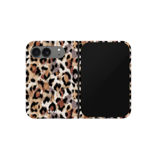Tan Cheetah Print, Coquette Leopard iPhone 18 Fold Case, unfolded front view