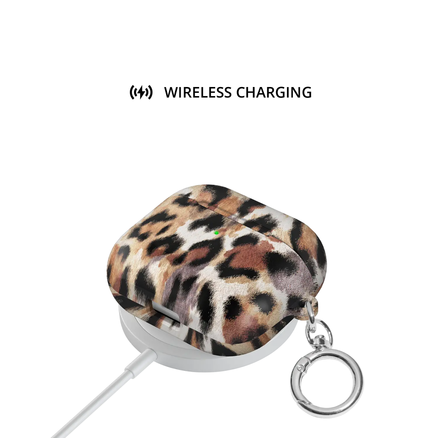 Sahara Plush | Tan Cheetah AirPods Case - shown on wireless charger