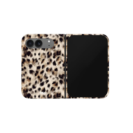 Beige Cheetah Print, Y2K Leopard iPhone 18 Fold Case, unfolded front view