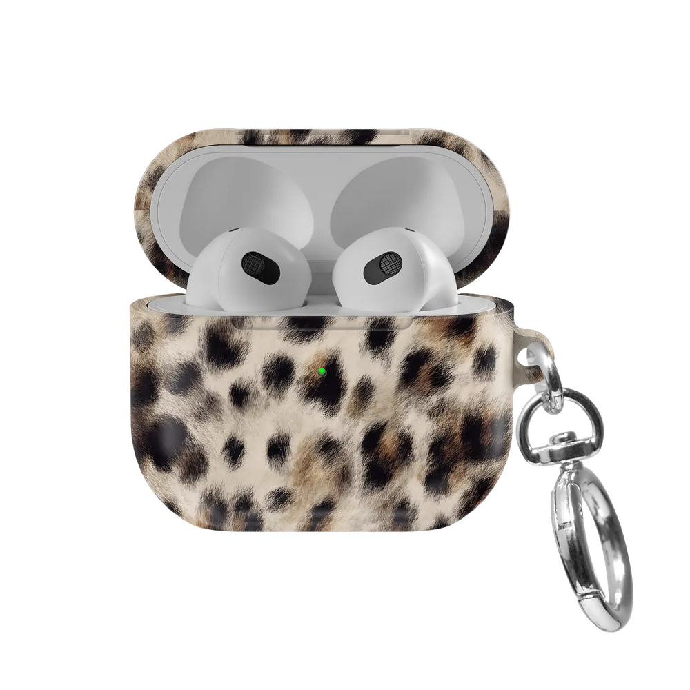 Arctic Aristocrat | Beige Cheetah AirPods Case - front view with open lid