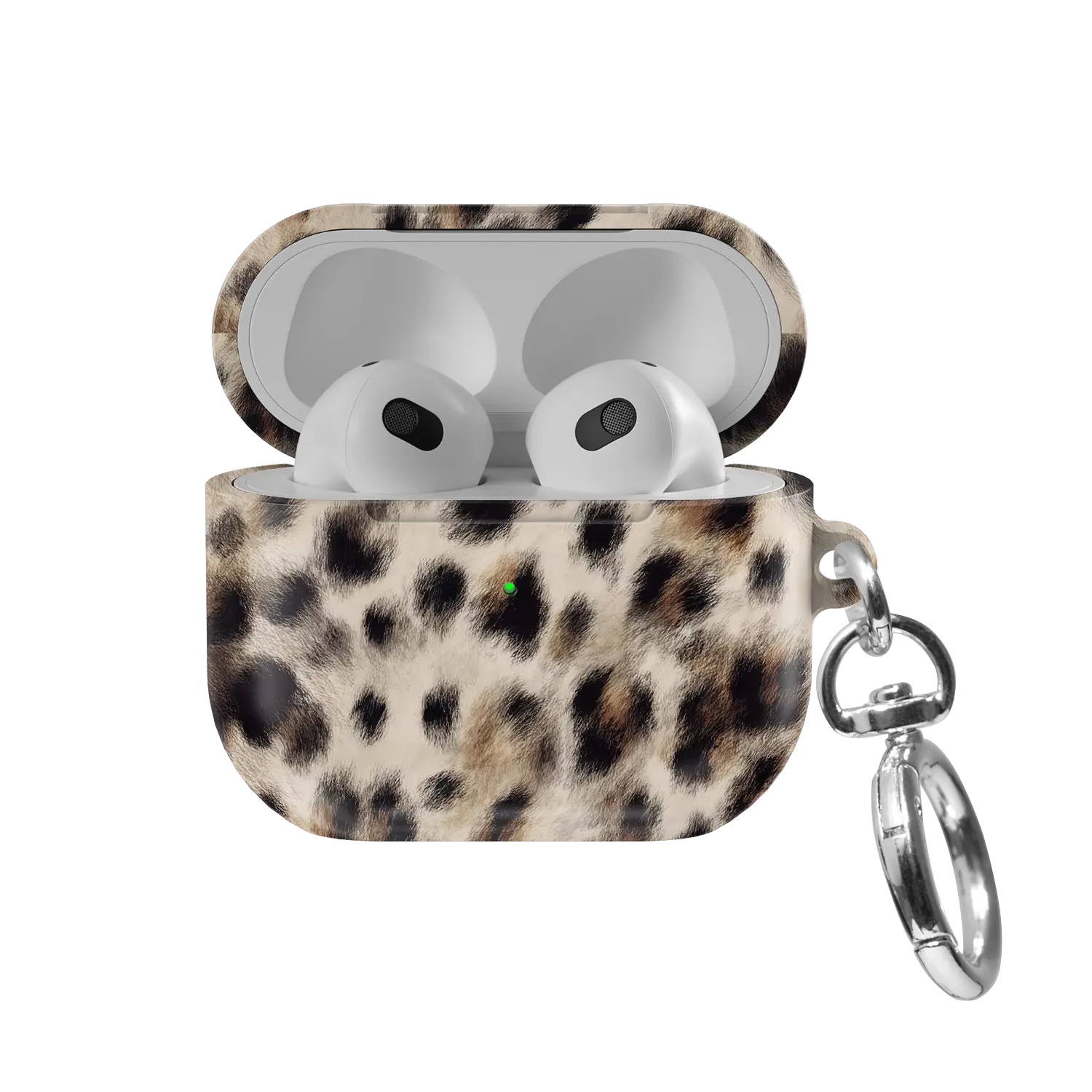 Arctic Aristocrat | Beige Cheetah AirPods Case - front view with open lid