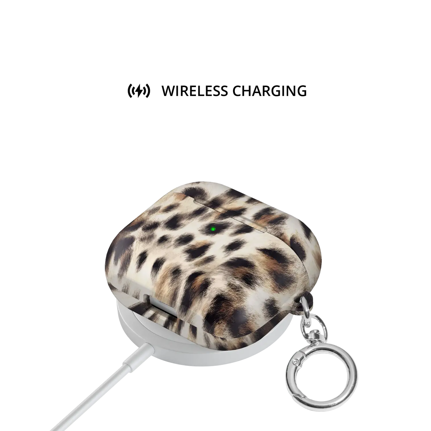 Arctic Aristocrat | Beige Cheetah AirPods Case - shown on wireless charger