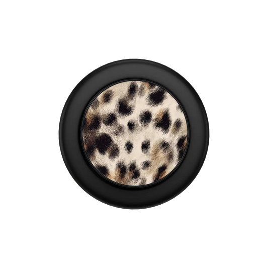 Black PopSocket with a leopard print design, serving as a phone grip and MagSafe accessory.