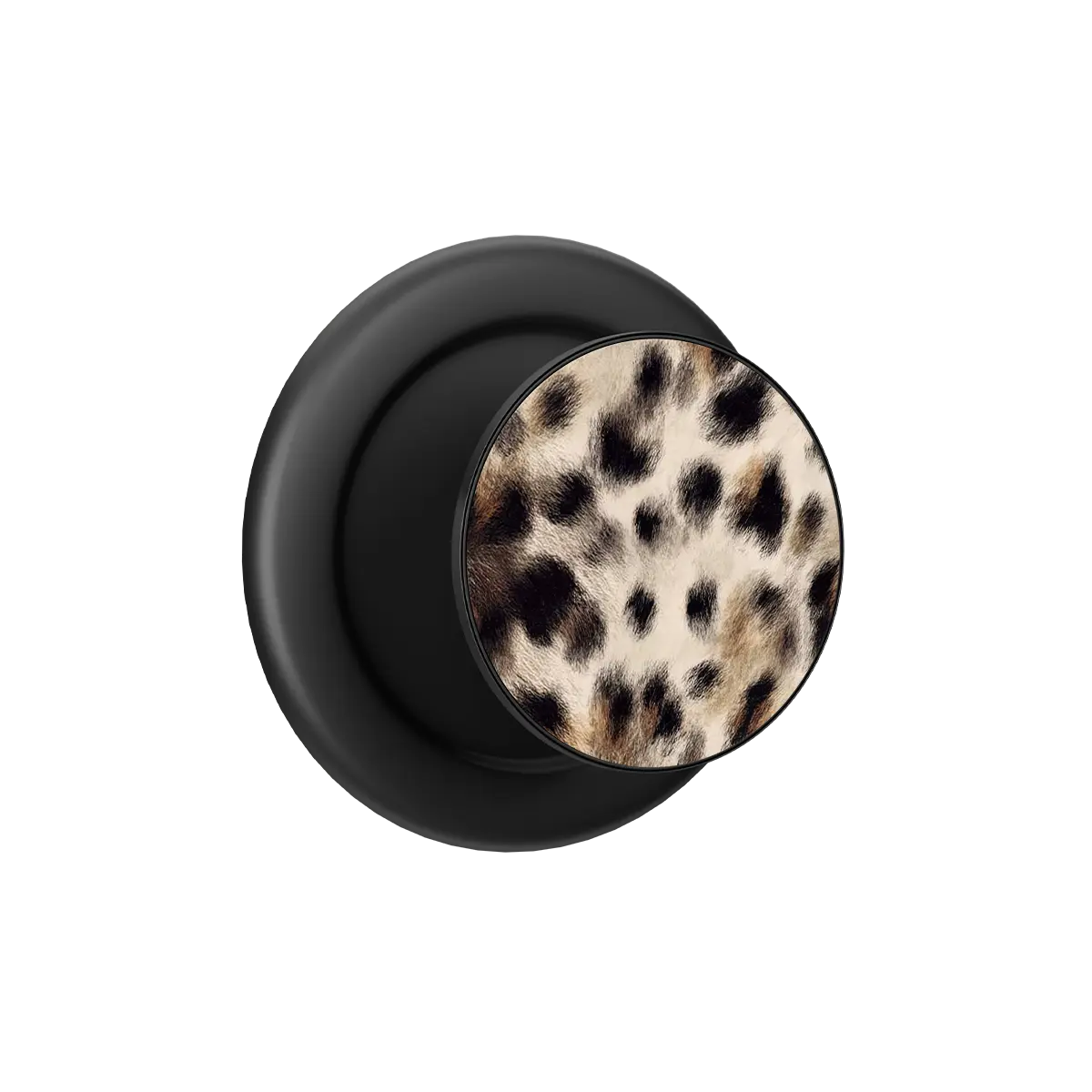Black PopSocket with a leopard print design, serving as a phone grip and MagSafe accessory.