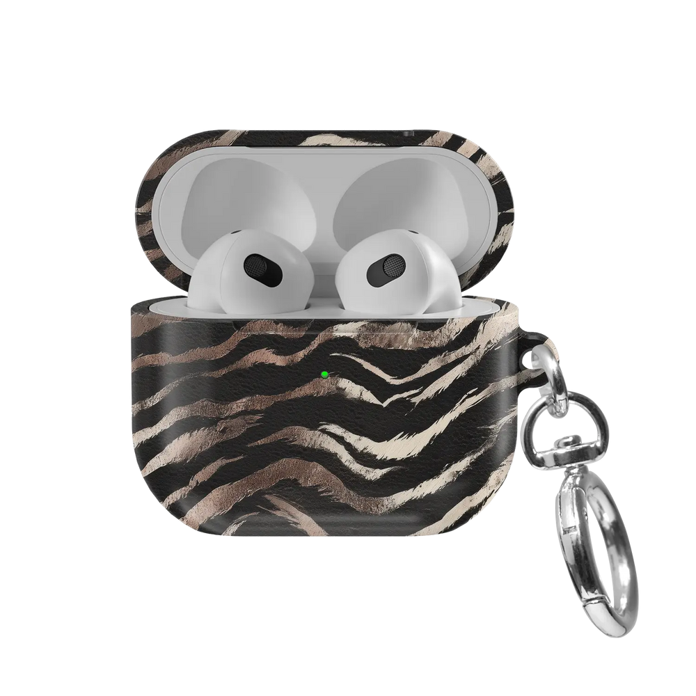 Shadow Striker | Zebra Stripe AirPods Case - front view with open lid