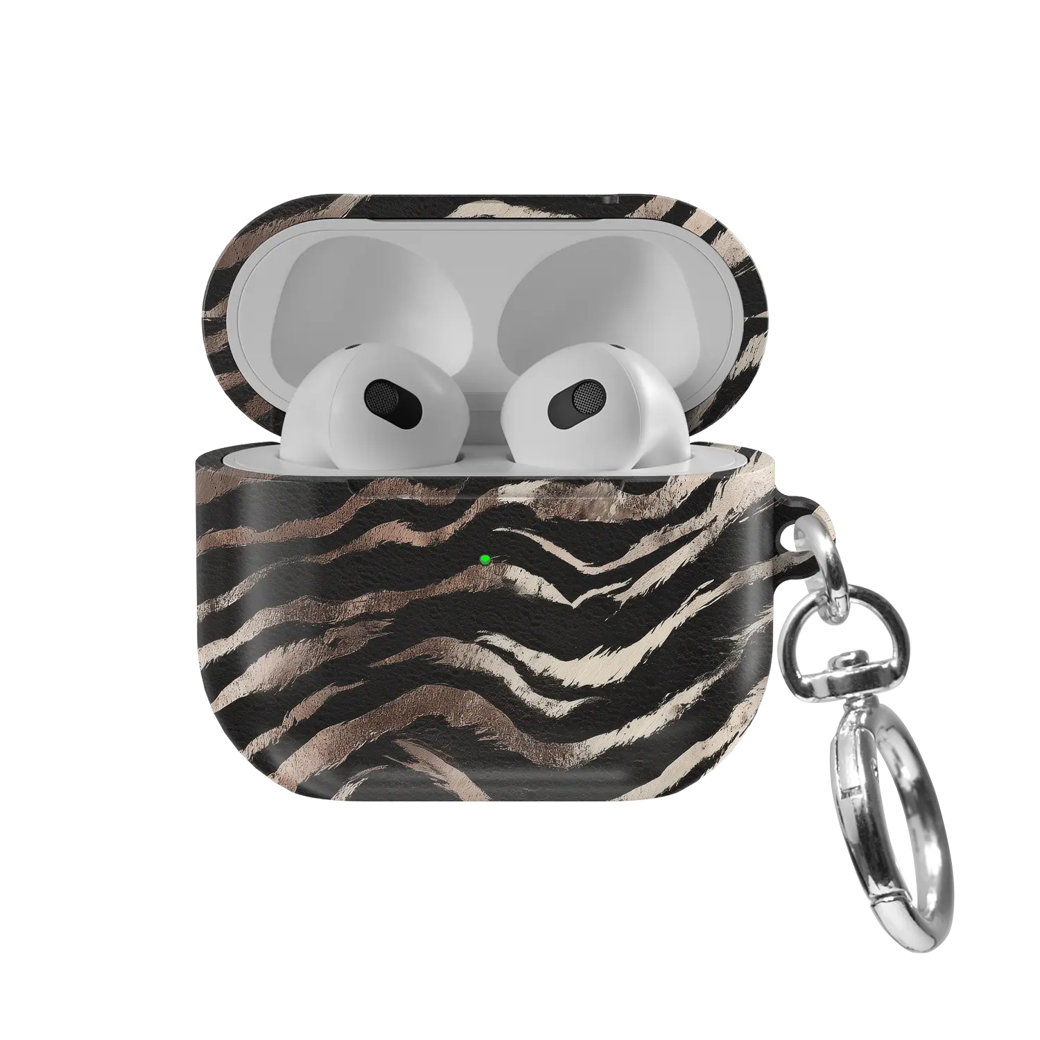 Shadow Striker | Zebra Stripe AirPods Case - front view with open lid