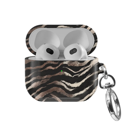 Shadow Striker | Zebra Stripe AirPods Case - front view with open lid