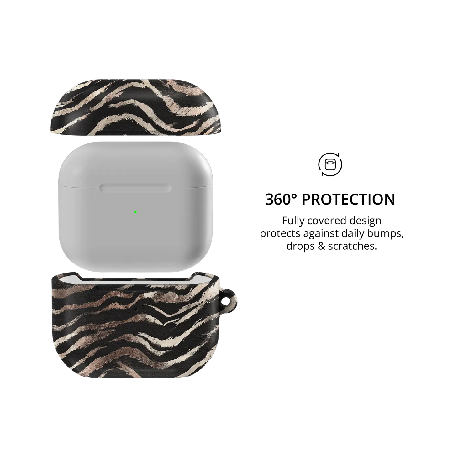 Shadow Striker | Zebra Stripe AirPods Case - 360 degree protection view