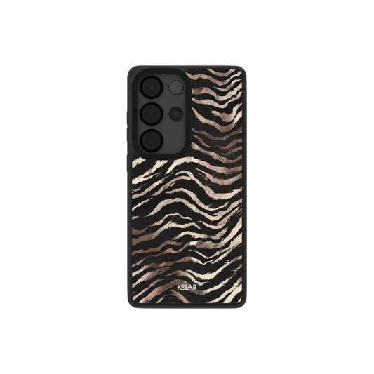 Samsung Galaxy phone case in a classic black and white zebra pattern with a modern design