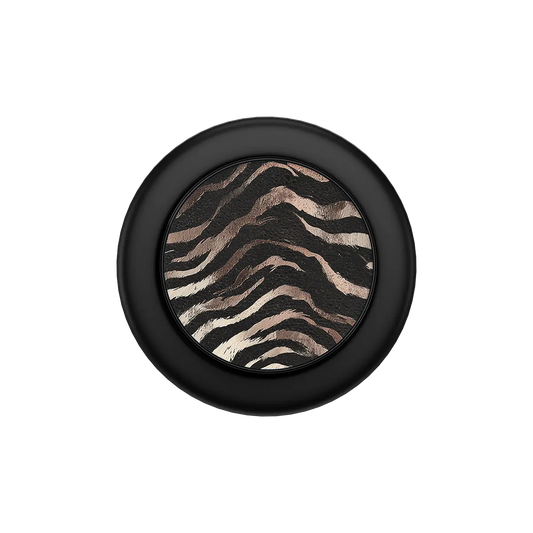 Black and silver zebra stripe MagSafe phone grip with built-in strong magnets and pop grip design.