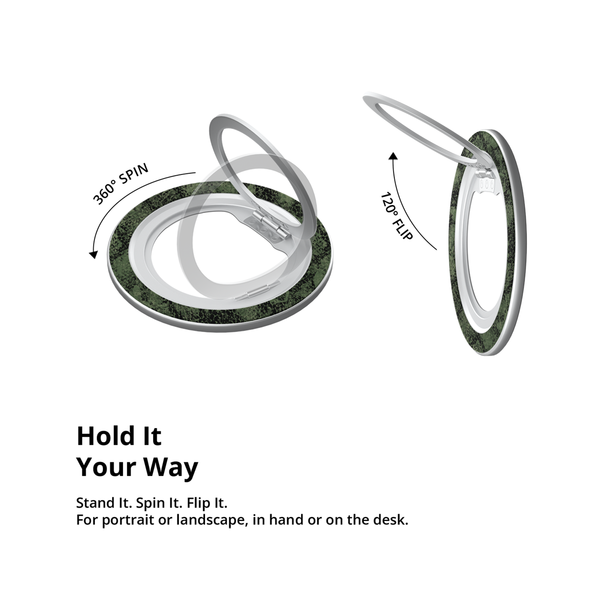 Emerald Python | Olive Green Snake Print MagSafe Ring Stand