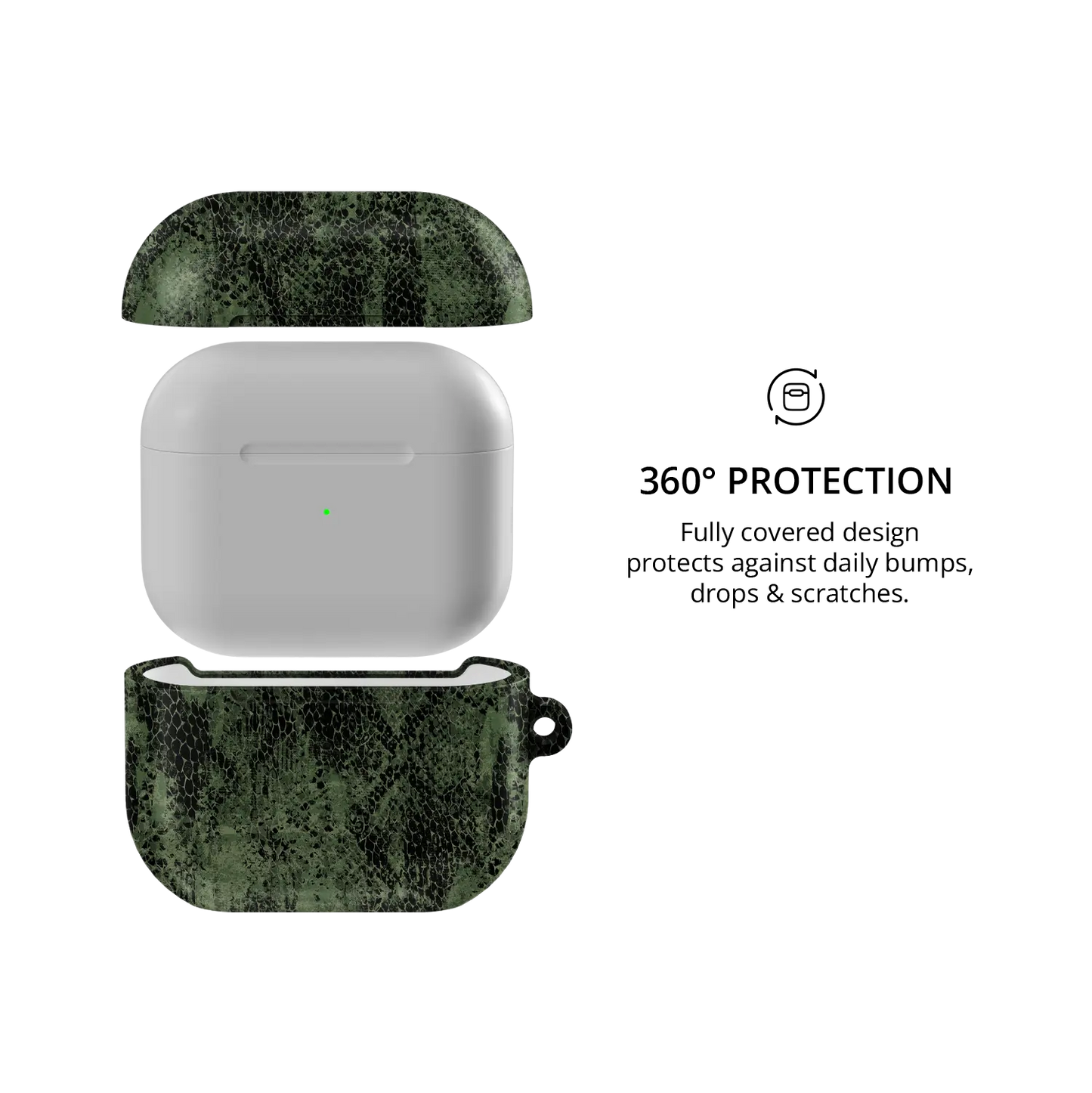 Olive Snake Print AirPods Case, 360-degree protective coverage