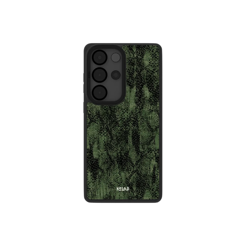 Samsung Galaxy phone case in a modern green snake pattern with a sleek design for protection