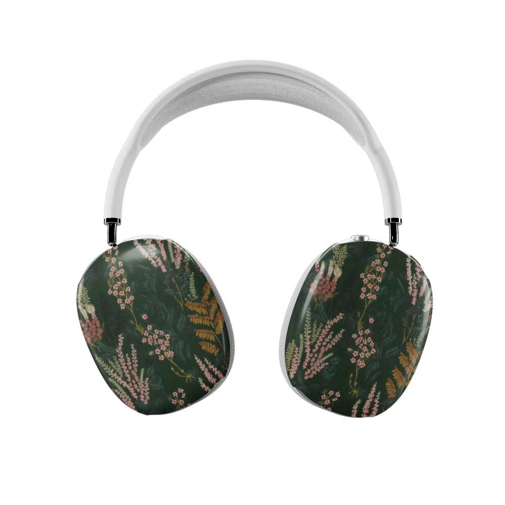 Heather & Hearth pressed-flower floral AirPods Max cover, both earcups front view