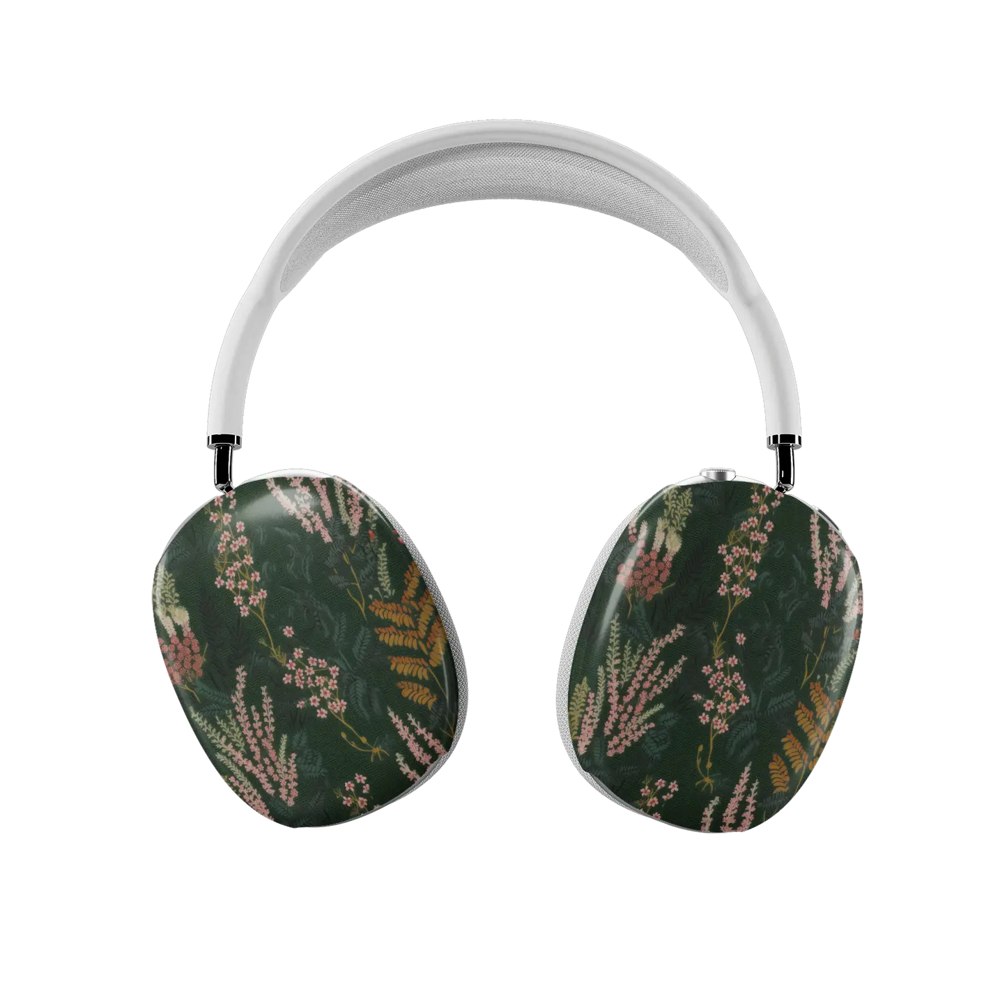 Heather & Hearth pressed-flower floral AirPods Max cover, both earcups front view