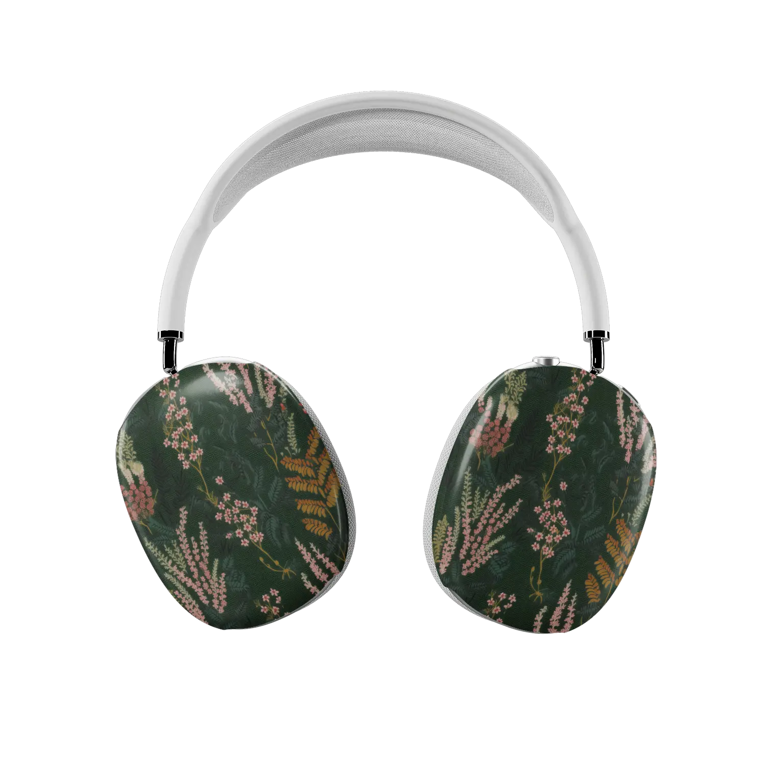 Heather & Hearth pressed-flower floral AirPods Max cover, both earcups front view