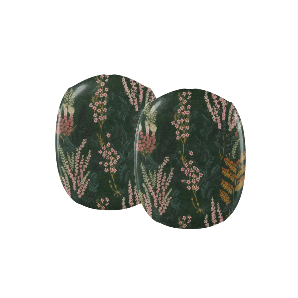 Close-up detail of the Heather & Hearth floral AirPods Max earcup covers