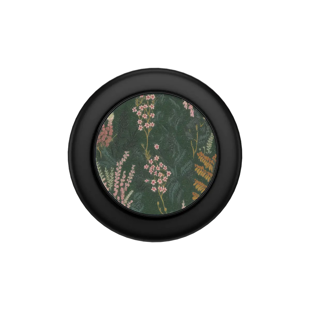 Heather & Hearth floral MagSafe grip in Black, collapsed flat top view