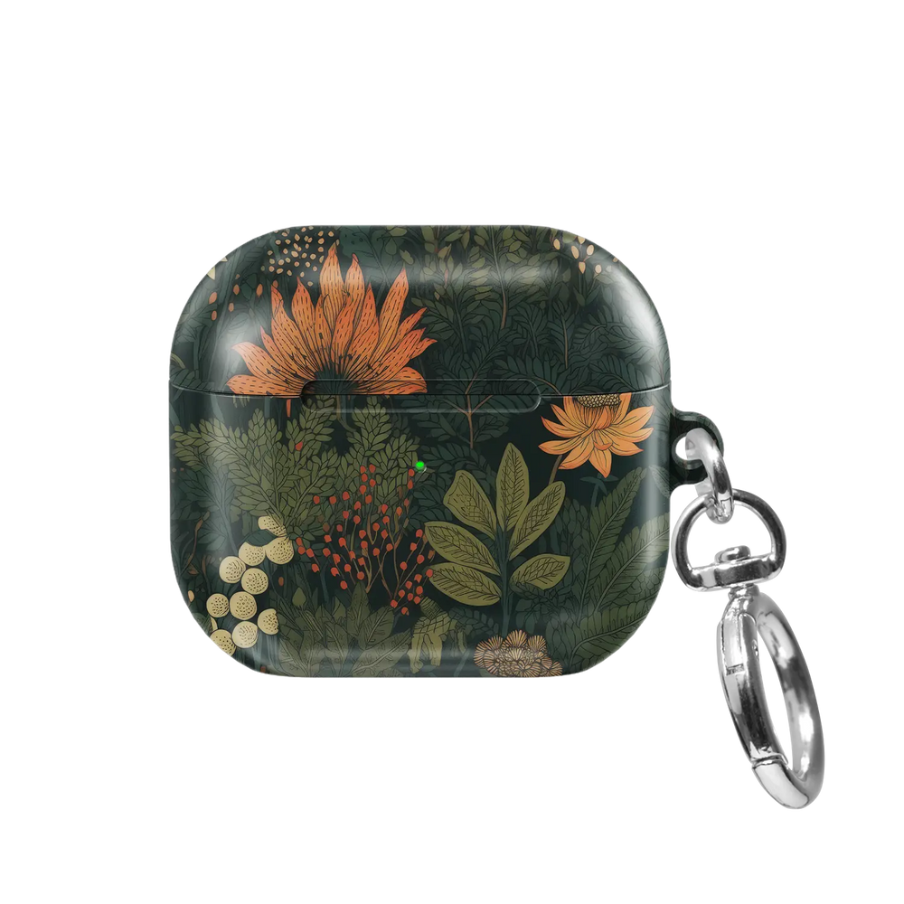 Elderberry Enchantment forest green floral AirPods case, front view