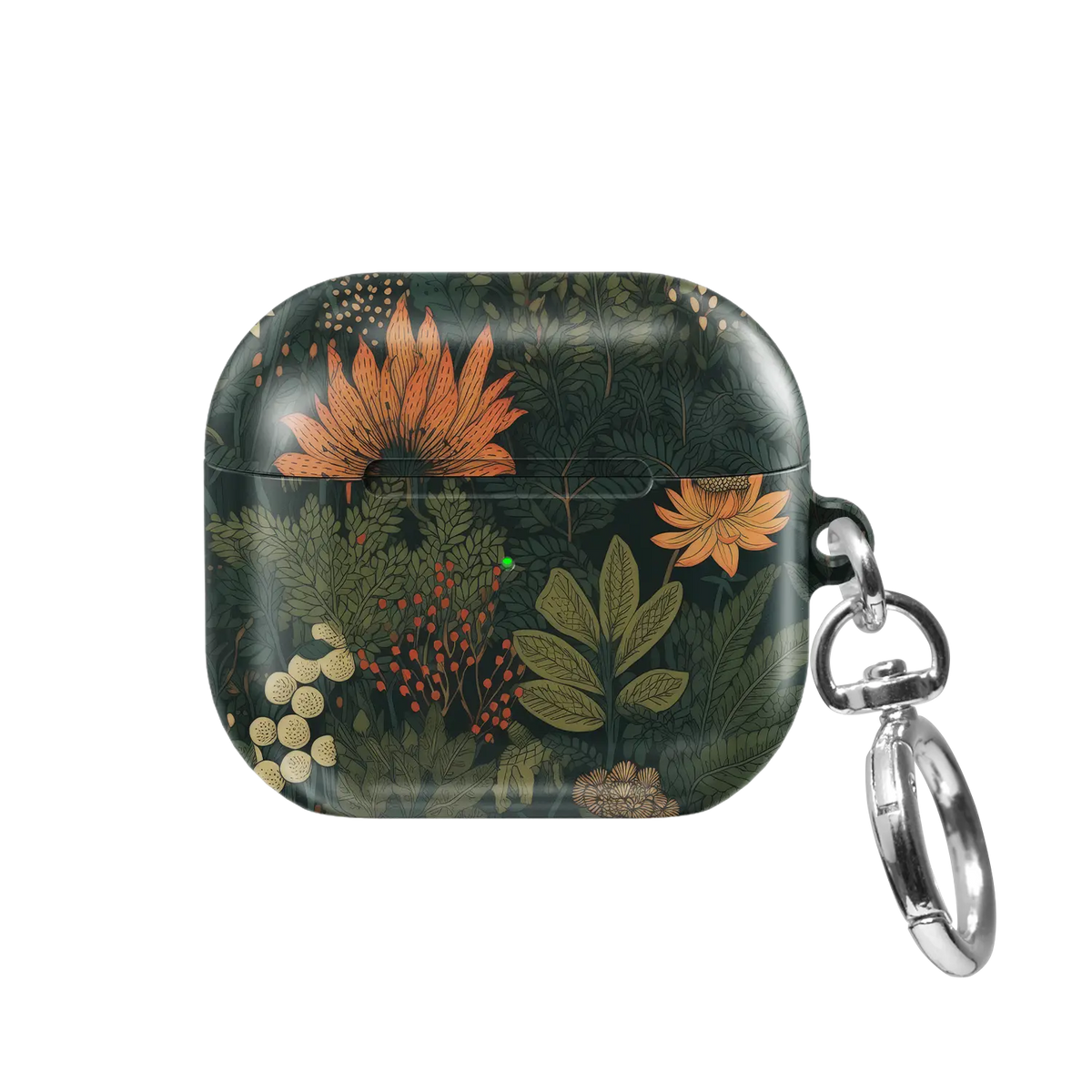 Elderberry Enchantment forest green floral AirPods case, front view