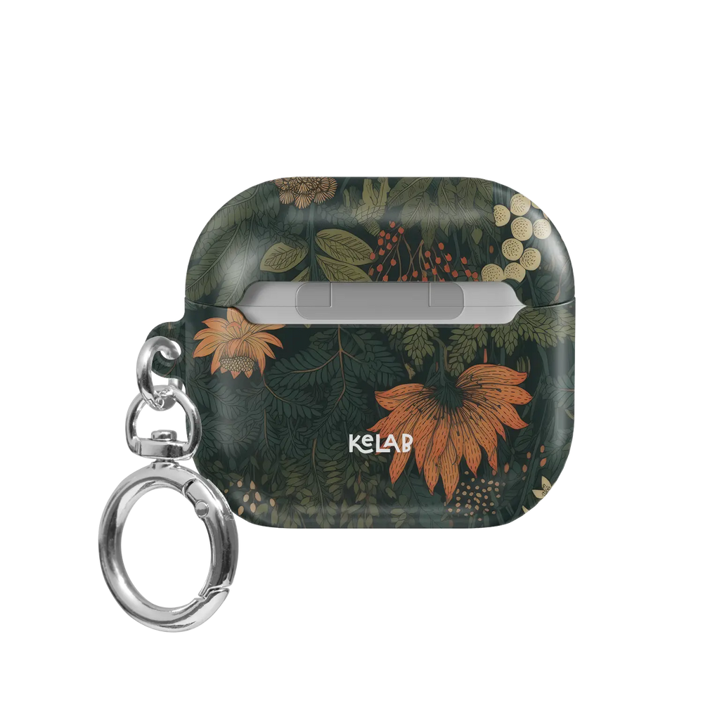 Back view of the Elderberry Enchantment gothic botanical AirPods case in forest green