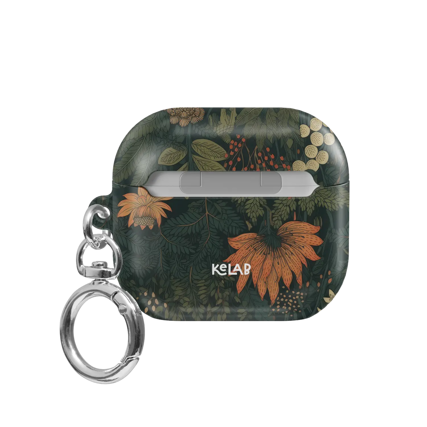 Back view of the Elderberry Enchantment gothic botanical AirPods case in forest green