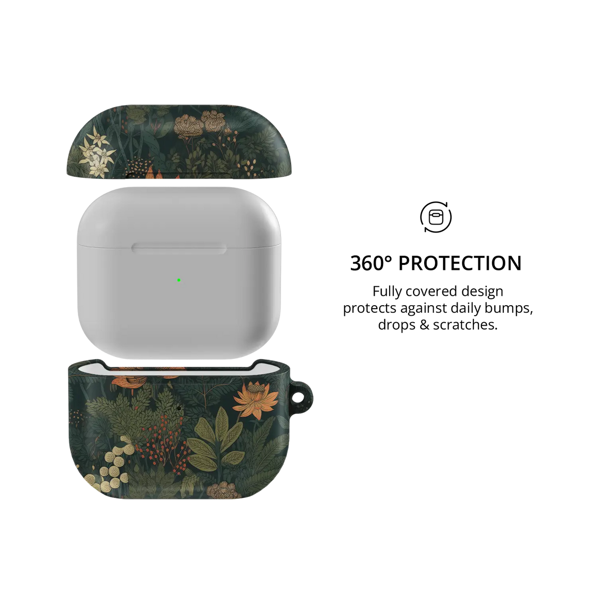 360-degree full-body coverage on the Elderberry Enchantment floral AirPods case