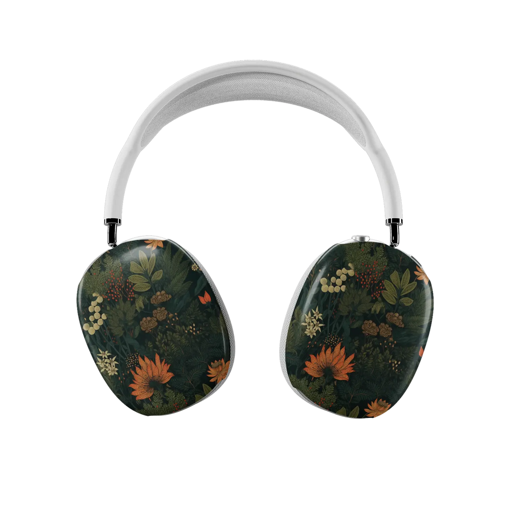 Elderberry Enchantment vintage gothic floral AirPods Max cover, both earcups front view