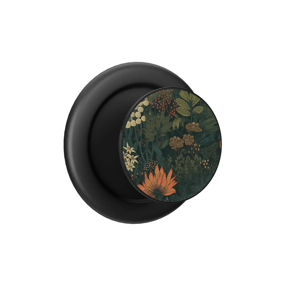 Elderberry Enchantment forest green gothic floral MagSafe grip in Black, expanded view
