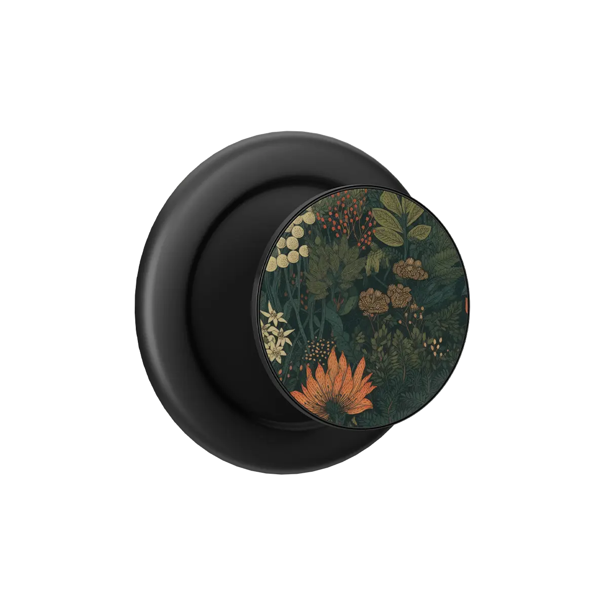 Elderberry Enchantment forest green gothic floral MagSafe grip in Black, expanded view