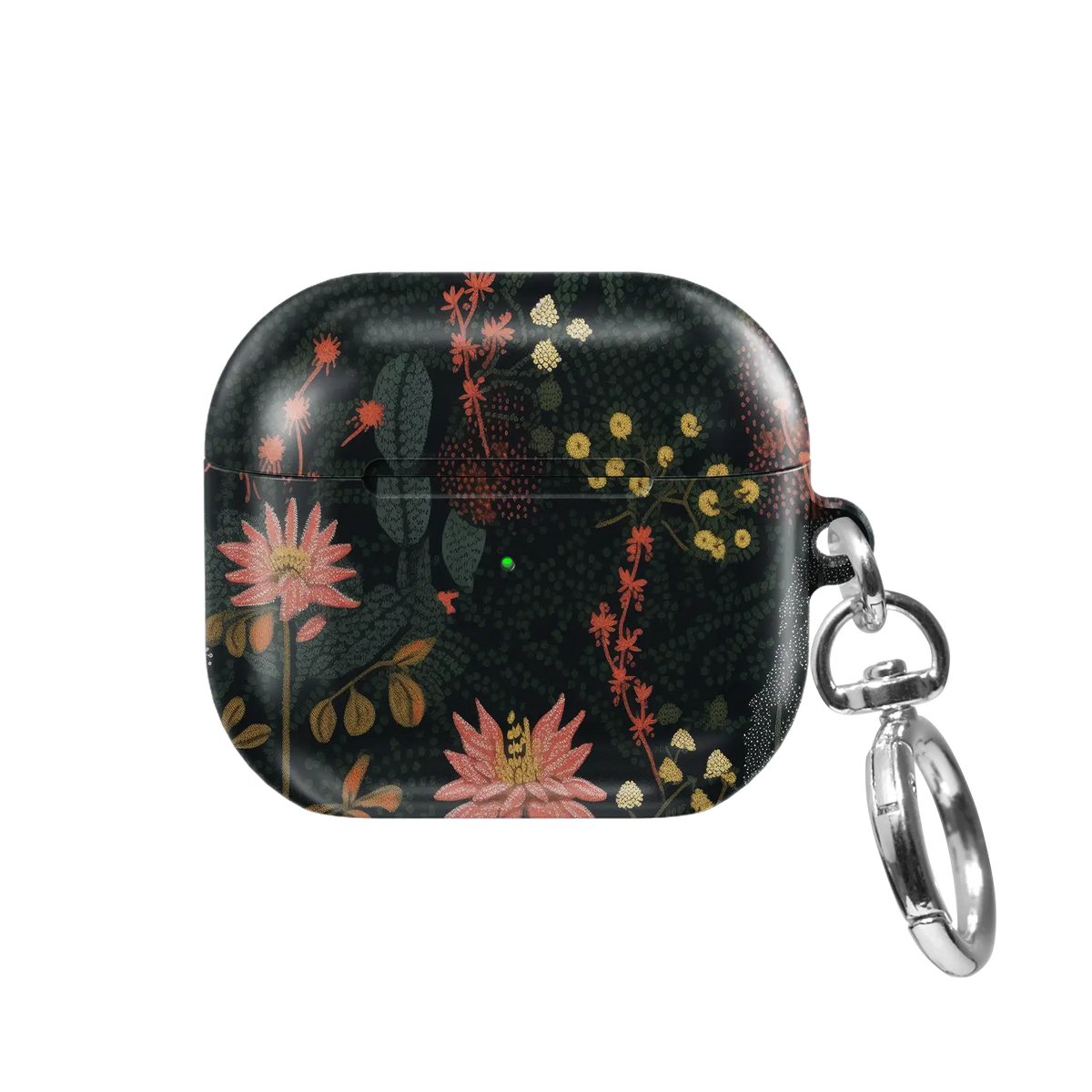 Starlit Botanica dark green floral AirPods case, front view